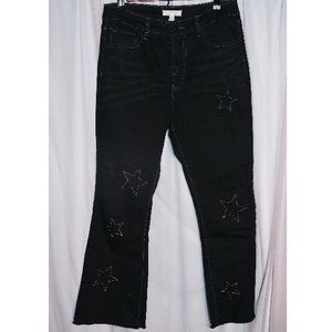 Black Wide Leg Jeans with Embroidered Stars
